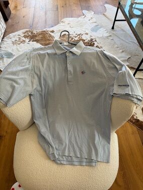 Peter Millar Frederica Golf Club Golf Shirt. Blue/white stripes. XL.
